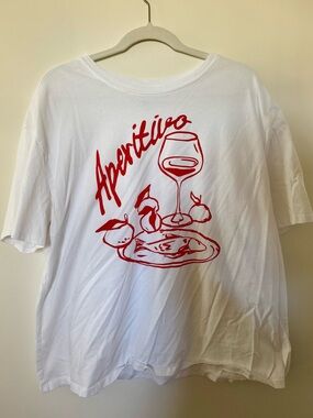 Universal Thread White Tee with Red Script Graphic